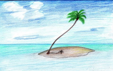 how to draw a palm tree on an island