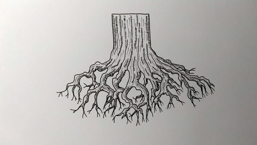 how to draw a tree with roots